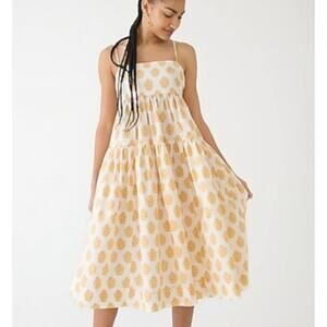 J. Crew Plus Floral Medallion Tie Back Sleeveless Poplin‎ Dress Yellow Size 16